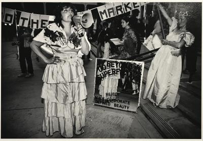 Women protest against beauty pageants for exploiting women's bodies to make money. San Diego, CA