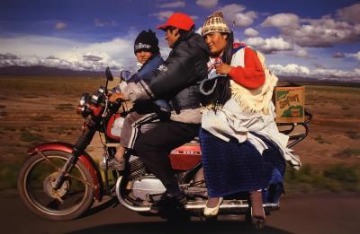 A Bolivian Family Drive in the Highlands Near Oruro, Bolivia